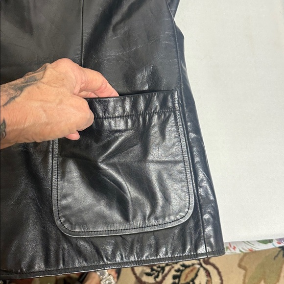 Gap black leather jacket button front flap pocket DIY Flying Monkeys Y2K - Picture 7 of 7